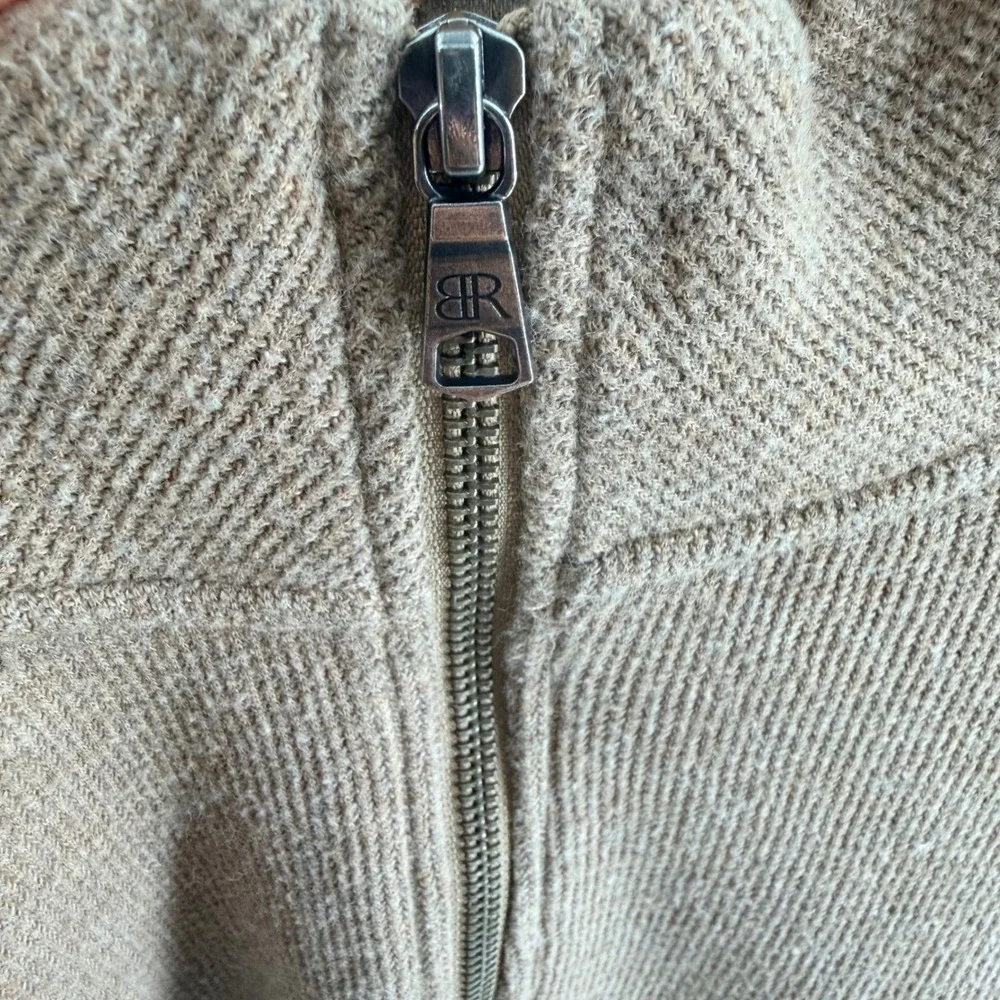 Banana Republic Mens Tan Brown Ribbed Knit Quarter Zip Sweater Large BR Logo
